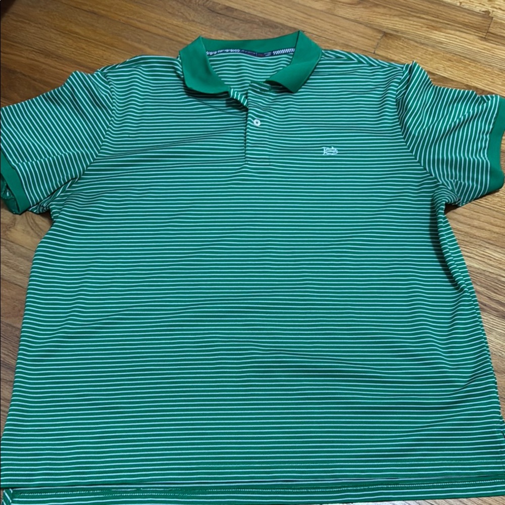 Southern Tide Green and White Striped Polo Shirt